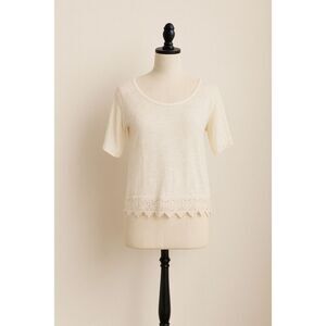 Rolla Coster Cream Short Sleeve Top with Crochet Hem | Size S